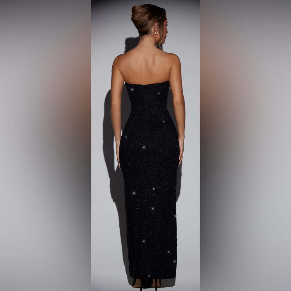 Embedded black cowl neck gown